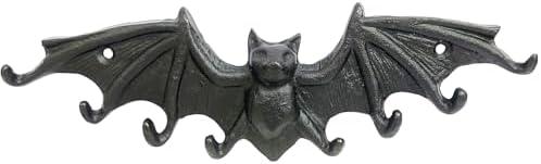 Coat Hooks Wall Mounted, Rustic Bat Key Hook Holder, Heavy Duty Decorative Black Wall Hooks for Mudroom, Towels, Hat Rack, Purse Hooks, Cast Iron Decorative ‎Antique Black Hooks
