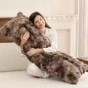 ZonLi Fluffy Body Pillow for Adults, Fuzzy Faux Fur Body Pillow with Shredded Memory Foam, Adjustable Support for Side Sleepers, Pregnancy & Decor, Gifts，20x54 Inch, Brown