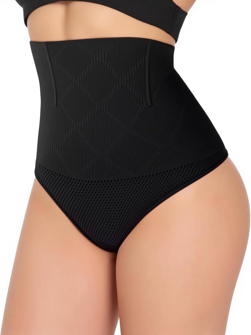 Tummy Control Thong Shapewear for Women High Waisted Seamless Shaping Thong Panties Body Shaper Underwear (Blue, XXL)