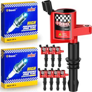 High Performance 8PCS Straight Boot Ignition Coils& Spark Plug SP546 15% More Energy Ford F150 F250 F350 for Ford Lincoln Mercury V8 V10 4.6l 5.4l 6.8l Compatible with DG511 C1541 FD508 (RED)