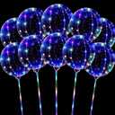Hokoad 10 Pack LED Balloons with Sticks, 15Pcs 20 Inch Clear Bobo Balloons Light Up Helium Glow Bubble Balloon Lights for Party Supplies Valentines Decor (Colorful)