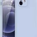 DEENAKIN Compatible with iPhone 12 Silicone Case with Screen Protector,Enhance Camera Protection,Soft Flexible Slim Fit Protective Phone Cover 6.1" for Women Girls Light Blue