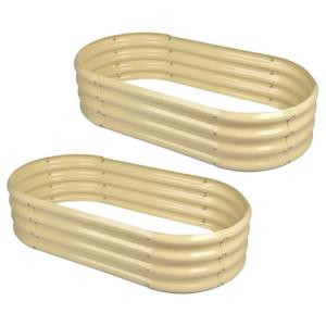 Land Guard 2Pcs Galvanized Raised Garden Bed Kit, 10×4×1ft Galvanized Planter Raised Garden Boxes Outdoor, Oval Large Metal Raised Garden Beds for Vegetables (Cream Yellow)