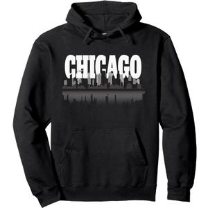 Chicago Windy City Skyline and Reflection Hoodie Pullover Hoodie, Size M