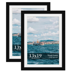13x19 Picture Frame Set of 2, Wood Frame with Real Glass, Wide Border
Displays 11x17 with Mat or 13x19 without Mat, Horizontal or Vertical Wall Mount, Matte Black for Gallery Walls