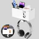 4 in 1 Desk Cup Holder with Storage - Clamp on Under Desk Headphone Hanger - Detachable Pen Cup Holder Desktop Storage for Desktop Attachments Accessories (White)