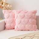 UGASA Valentines Day Pillow Covers 18x18 Inch Set of 2 Cute Heart Pattern Plush Jacquard Romantic Love Decorative Throw Pillow Pillowcases for Lover Girls Wedding Sofa Living Room Bed, Light Pink