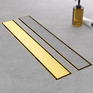 Linear Shower Drain, 36 Inch Brushed Gold 304 Stainless Steel Shower Drain with Tile Insert Panels, Long Rectangle Shower Floor Drain with Adjustable Feet, Hair Catcher, Fits Bathroom, Balcony