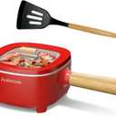 Audecook Hot Pot Electric 2L, Cermic Glaze Non-Stick Frying Pan 8 Inch, Portable Travel Cooker for Ramen/Steak/Fried Rice/Oatmeal/Soup, with Dual Power Control (Silicone Spatula Included)