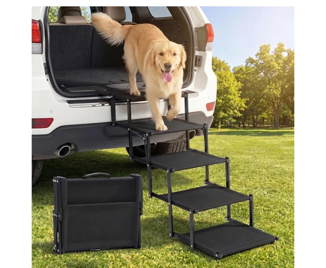 Extra Wide Dog Stairs for Car, Foldable Pet Steps for Large Dogs with Non Slip Surface, Dog Ramp for Truck and SUV, Portable Pet Stairs Supports Up to 150 Lbs (5 Steps)
