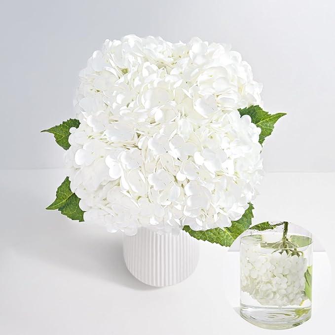 MARTINE MALL 4Pcs 21in Hydrangea Artificial Flowers, Latex Real Touch Hydrangeas Lifelike Large Hydrangea Flowers for Home Decor Party Arrangements Wedding Bouquets Centerpieces White