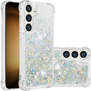 Case for Samsung Galaxy S24 Case Glitter Liquid Cute Clear Phone Case Floating Quicksand Shockproof Protective Bumper Soft TPU Case for Samsung Galaxy S24 Love Sliver YB