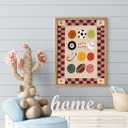 Framed Let's Play Sports Balls Canvas Wall Art 08x10 inch Vintage Checkered Sports Themed Poster Trendy Kids Room Decor for Nursery Bedroom Playroom