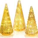 YiYa 3Pcs Gold Glass Christmas Tree Home Decor Tabletop Christmas Tree Decor Mercury Glass Xmas Trees Decorations for Fireplace Mantel Holiday Decor Indoor