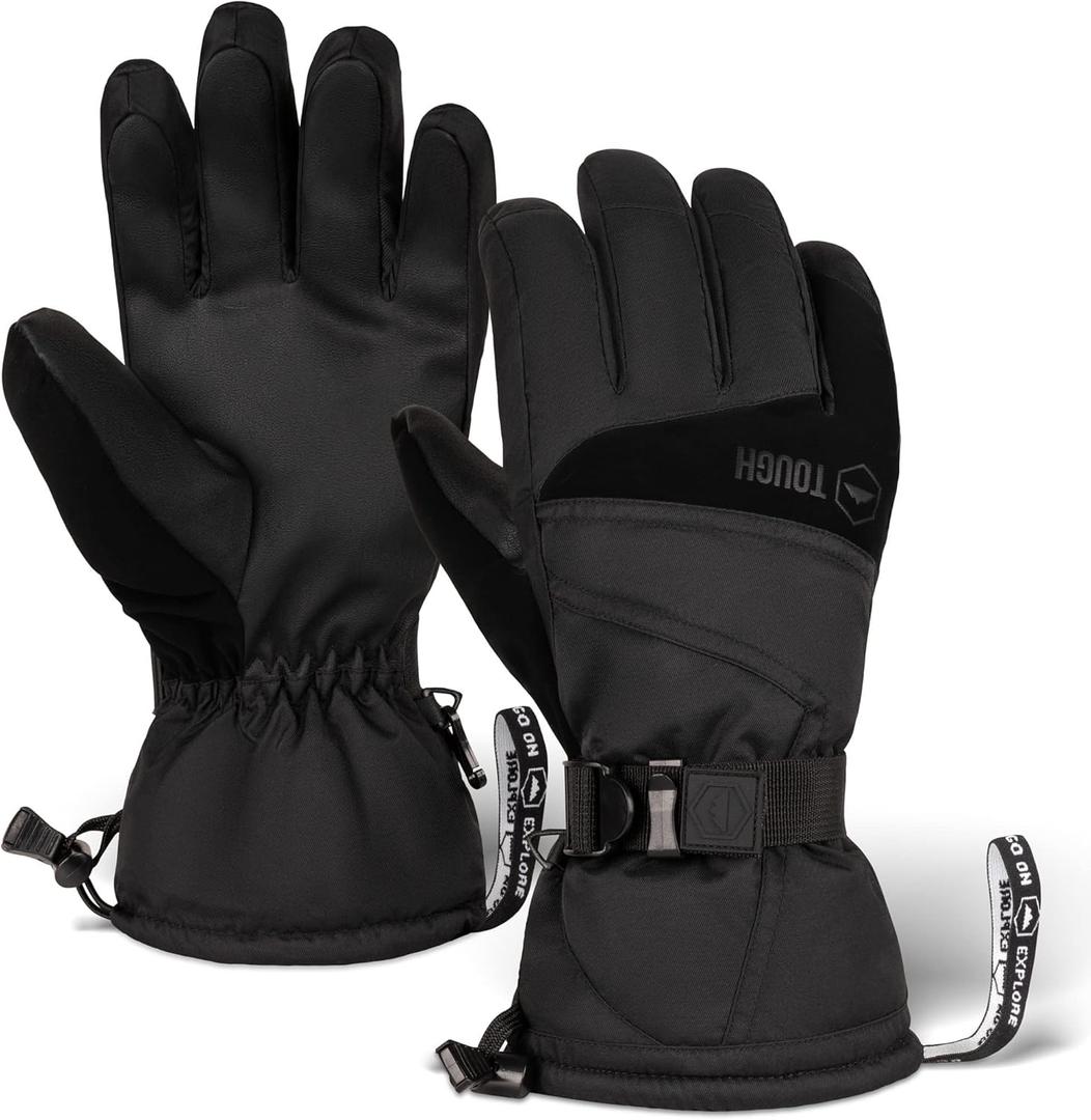 Tough Outdoors Snow Gloves - Men's & Women's Waterproof Winter & Snowboarding Gloves (Medium, Black)