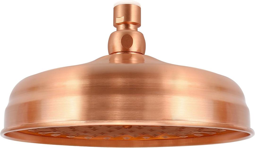 8 Inch Stainless Steel Copper Shower Head Antique Red, Big Large Round Rainfall Showerhead Sprayer, High Pressure Sprinkler Nozzle Single Head Replacement for Bathroom Garden Bath Waterfall Experience