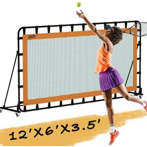 MR Tennis Rebounder 12x6, Adjustable Tilt Rebound Net, Multi-Sport Training Bounce Back Net, Tennis Court Gear, Rebound Wall on Wheels for Tennis, Pickleball, Lacrosse, Hockey, Softball, Baseball