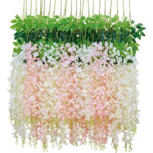 BLEUM CADE 36Pcs White & Pink Fake Wisteria Hanging Flowers, 3.6Ft/Pcs Artificial Wisteria Garland, Hanging Flowers for Wedding Party Home Backdrop Wall Decoration