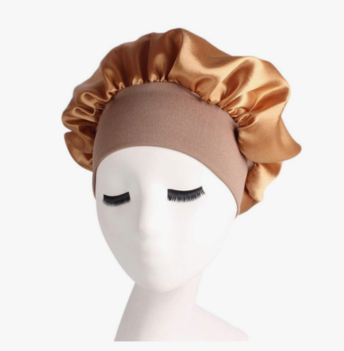 Bonnet Satin Bonnet for Curly Hair Sleeping Black Women, with Elastic Soft Band Bonnet for Curly Dreadlock Braid Hair,  Pack 4 (gold, purple, pink, black)
