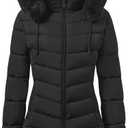 ASPO Women's Long Winter Coats Waterproof Warm Puffer Down Jacket Fleece Lined Parka with Faux Fur Removable Hood (Black, M)