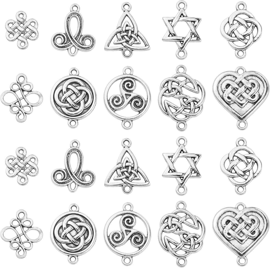 KitBeads 100pcs Mixed Styles Trinity Knot Charms Tibetan Wiccan Flower Connector Charms Antique Silver Celtic Knot Charms for Jewelry Making Bulk, Celtic Knots-100pcs-10 Styles