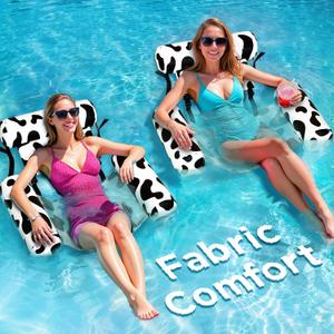 Funscape Pool Floats Chairs Adult, 2 Packs Heavy Duty Inflatable Swimming Pool Lounges, Fabric Floating Hammock Seat, Kid Blow Up Pool Noodle, Lake Raft Floaties, Fun Summer Beach Water Party GameCow