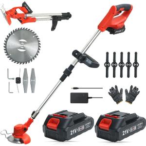 Cordless Weed Wacker, Electric Weed Eater, Grass Trimmer Cordless, 2 Batteries, Weed Erimmer,red