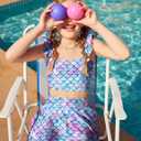 Arshiner Girls Swimsuit 3 Piece Bathing Suits Cute Bikini Tankini Sets Teen Ruffle Swimwear with Cover Up Skirt (Mermaid Blue, 9-10 Years)