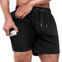 Mens Swim Trunks with Compression Lined Short Bathing Suits for Men 5 Inch Inseam Liner Men's Swimming Trunk, M