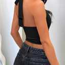 PINKMSTYLE Women Tank Tops Halter Corset Sexy Sleeveless Backless V Neck Asymmetrical Crop Top Summer Y2k Going Out Clothes (Black, S)
