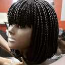 Knotless Braided Wigs for Black Women Heat Resistant Fiber Soft Synthetic Short Bob Box Braided Wig with Bangs African American Braided Wigs (10 inches, Jet Black)