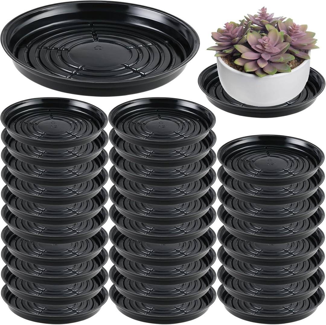 30 Packs 14 Inches Large Plant Saucers for Indoor Outdoor Use Heavy Duty Plastic Plant Plate Dish for Planter Bulk Round Flower Pot Drip Trays to Catch Water 4 to 20 Inch, Black