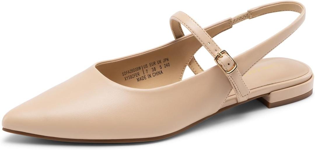 DREAM PAIRS Women's Slingback Dress Pointed Toe Flats Ballet Mary Jane Flat Shoes with Buckle Strap Low Heel Dressy Flats (Size 10) Color: Nude