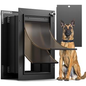 Dog Door for Wall, All Aluminum Large Doggy Door Doggie door, Pet Door Easy to Install, 2 Magnetic Flaps Energy Efficient, Wide Telescoping Tunnel for Interior & Exterior Walls, Pet Up to 110 Lb-Black