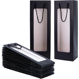 Dasofine Wine Gift Bags with Window - 20 Pack, 4.92"x3.35"x14.2" Wine Bags for Bottles - Halloween, Birthday, Housewarming, Dinner Party, Business - Black