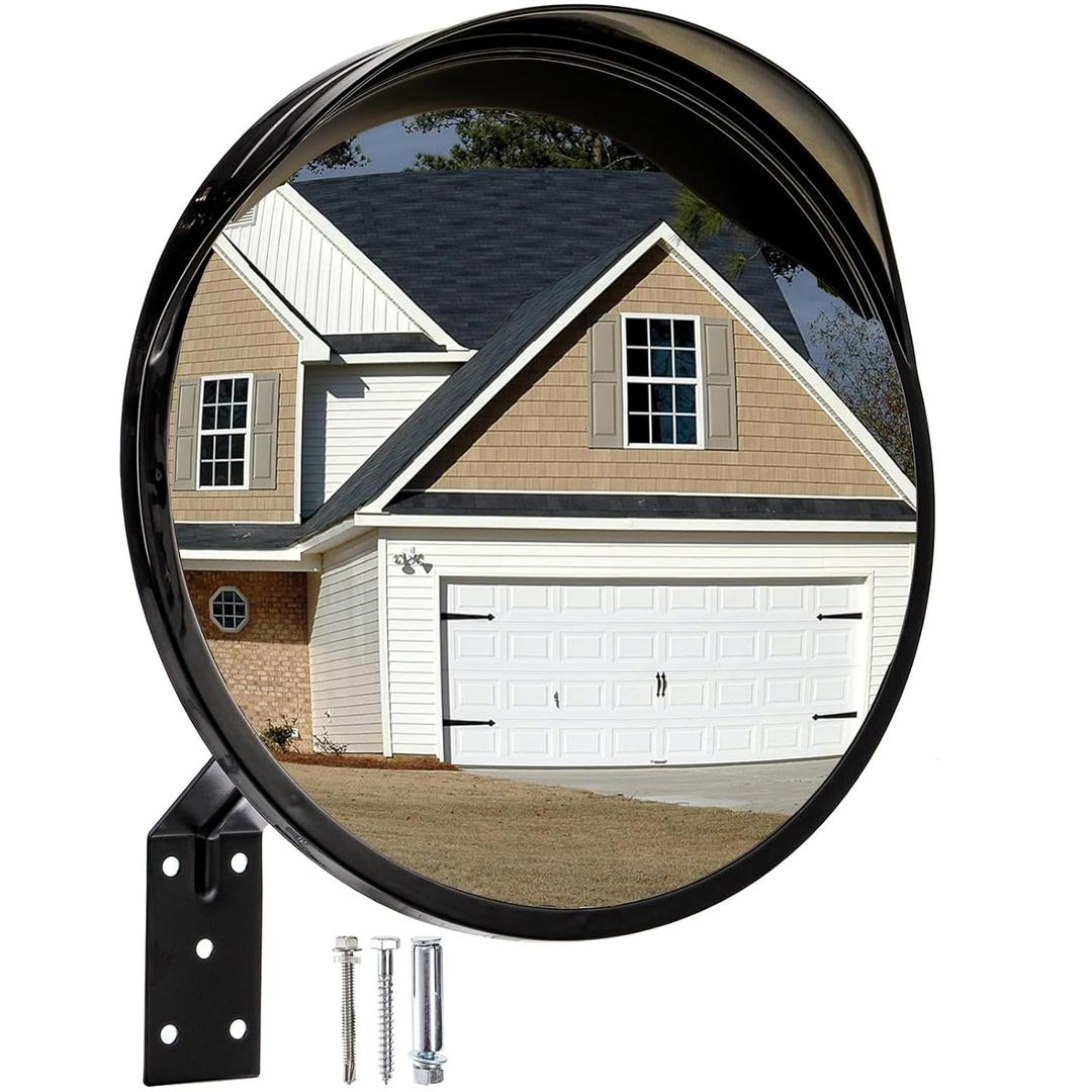 YOUEON 12 Inch Acrylic Convex Mirror, Security Mirror for Garage, Driveway, Parking Lots, Store and Warehouse, Round Traffic Mirror for Indoor & Outdoor, Angle Adjustable Convex Blind Spot Mirror