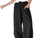 Xiaoxuemeng Womens Wide Leg Pants Cotton Linen Barrel Pants Elastic Waisted Lounge Trousers with Pockets (Black, M)