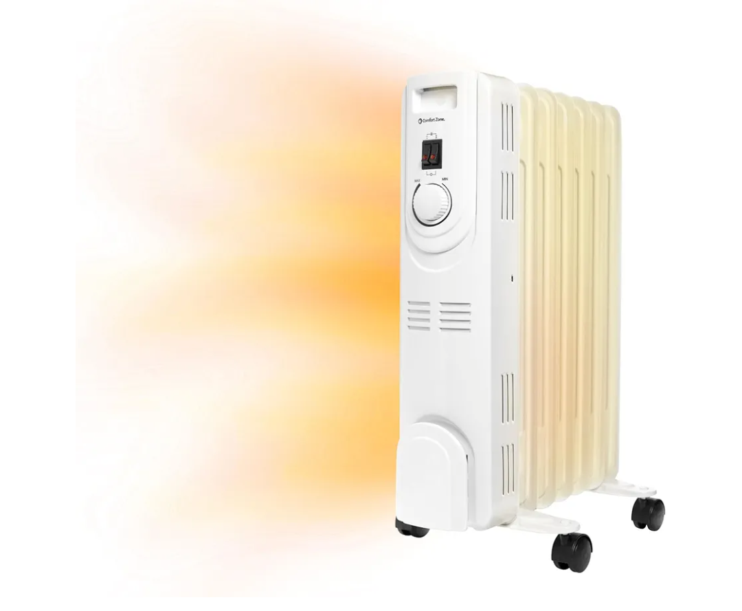 Comfort Zone Electric Oil-Filled Radiant Radiator Space Heater, Never Refill, Adjustable Thermostat, Tip-Over Switch & Overheat Protection System, Ideal for Home, Bedroom, & Office, 1,200W, CZ7007J