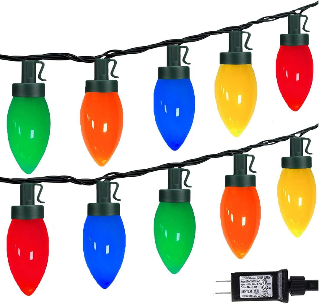 C9 Christmas Lights Outdoor, 33ft 50 LEDs Christmas String Lights with 8 Modes, 5 Sets Connectable, IP65 Waterproof Outdoor Indoor Vintage Fairy Lights for Christmas Tree Holiday Party Decor (Multicolor)