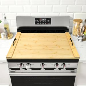 GASHELL Noodle Board Wood Stovetop Cover with Handles for Electric/Gas Stove Top(Bamboo), 29.5"L x 22"W