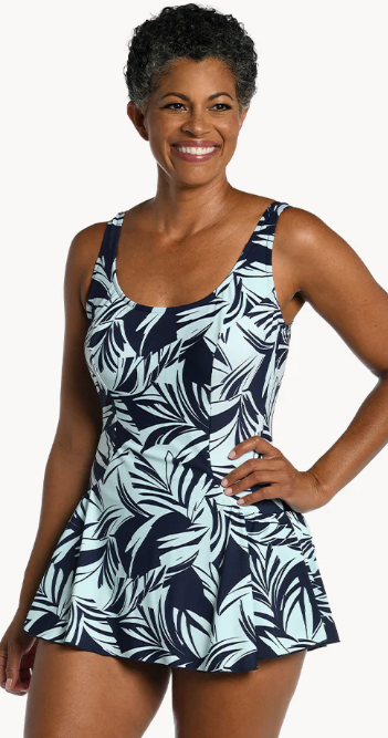 Maxine Coastal Palm Swim Dress, Size 16W