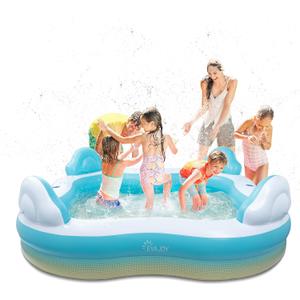 EVAJOY Inflatable Swimming Pool, Inflatable Pool for Kids, Adults, Family-Sized Above Ground Swimming Pool with 4 Seats, 4 Backrests, Cup Holders, for Backyard, Garden, Outdoors, 200 gal