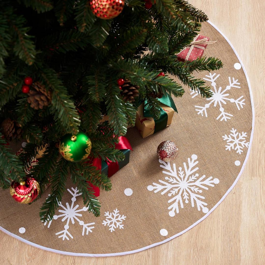 JOIEDOMI 36" Christmas Burlap Tree Skirt with Snowflakes, Decoration for Xmas Home Holiday Indoor Outdoor Seasonal Decors (Beige) JOIEDOMI 36" Christmas Burlap Tree Skirt with Snowflakes, Decoration for Xmas Home Holiday Indoor Outdoor Seasonal Decors (Beige)