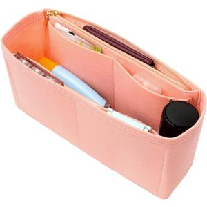 Surblue Purse Organizer Insert for Handbags, Felt Bag Organizer with Zippers Handbag Shaper Pouch for Classic 19 Flap Bag, Marmont, Onthego,Lightpink, Slender M