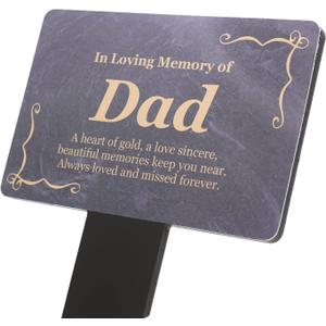 Dad Memorial Plaque - printed 'In Loving Memory Dad' remembrance poem, gold aluminium plaque, mounted onto a sturdy 5mm acrylic stake, grave marker