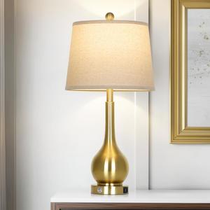 26" Gold Table Lamp for Living Room Single, Touch Control Bedroom Lamps for Nightstand, 3-Way Dimmable Bedside Lamp with USB A+C Port (1 Pack)