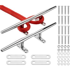 8"/10"/12" Boat Cleats, 316 Stainless Steel Open Base Marine Dock Rope Cleats with Backing Plates and Two Types Screws, Compatible with Kayak, Yacht, Pontoon, Nautical Decor