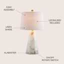 JONATHAN Y 25.5" Natural Alabaster/Brass Gold Modern Table Lamp for Bedroom, White Linen Shade, Contemporary Bedside Nightstand Lamp for Living Room, LED Bulb Included JYL6205A
