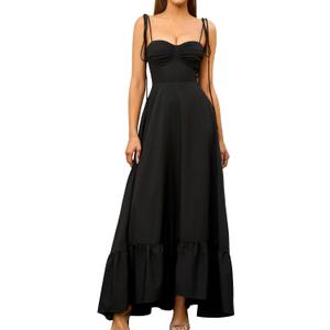 GLNEGE Women's Summer Spaghetti Strap Maxi Wedding Guest Dress Smocked Ruffle Tea Party Dresses Flowy A Line Sundress S