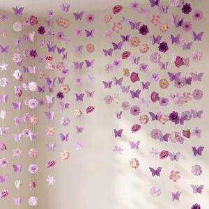 Dunzoom 10 Pack 36 ft 3D Wildflower Butterfly Garland Party Decor 6 Purple Artificial Flower Floral Hanging Vine 4 Butterfly Banner for Spring Birthday Wedding Baby Shower Backdrop Wall Arch Supplies